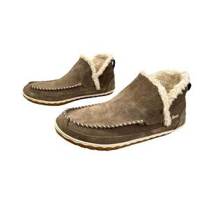 LL Bean Sherpa Lined Mountain Slippers Womens 10 Brown Suede Leather Booties
